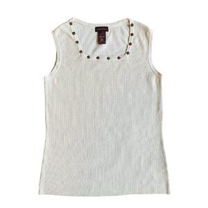 Multiples cream/ivory ribbed tank top with flat brass stud detail size PM